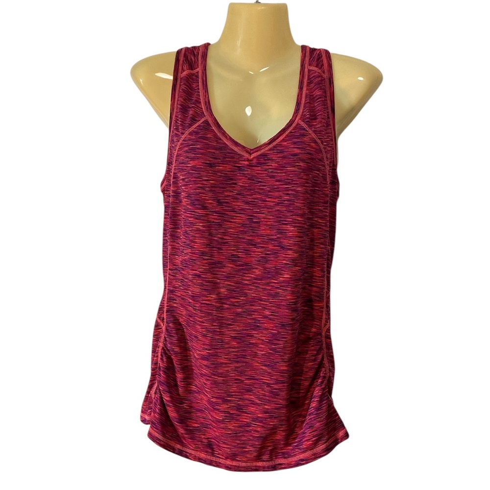 Athleta Athletic Tank Top Zipper Pocket Mid Back Workout Multicolor Red Orange M